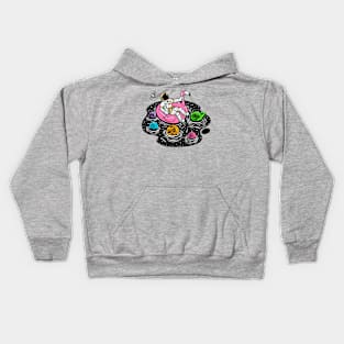Astronaut Lounging in a Space Pool on a Pink Flamingo Floatie Kids Hoodie